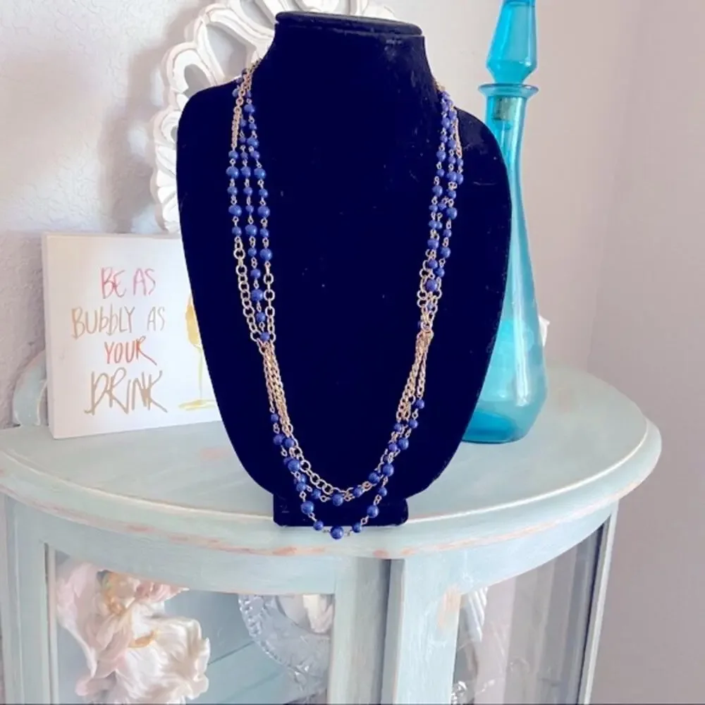 J. Crew Multi Chain Blue Beaded Necklace